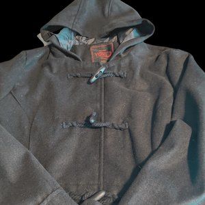 Woman's Large Yokd Black Pea Coat
